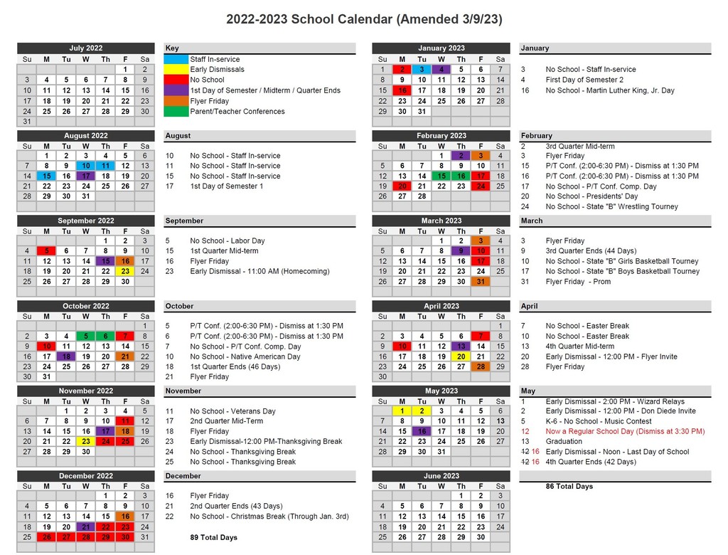 2022-2023 school calendar amended 3-9-2023
