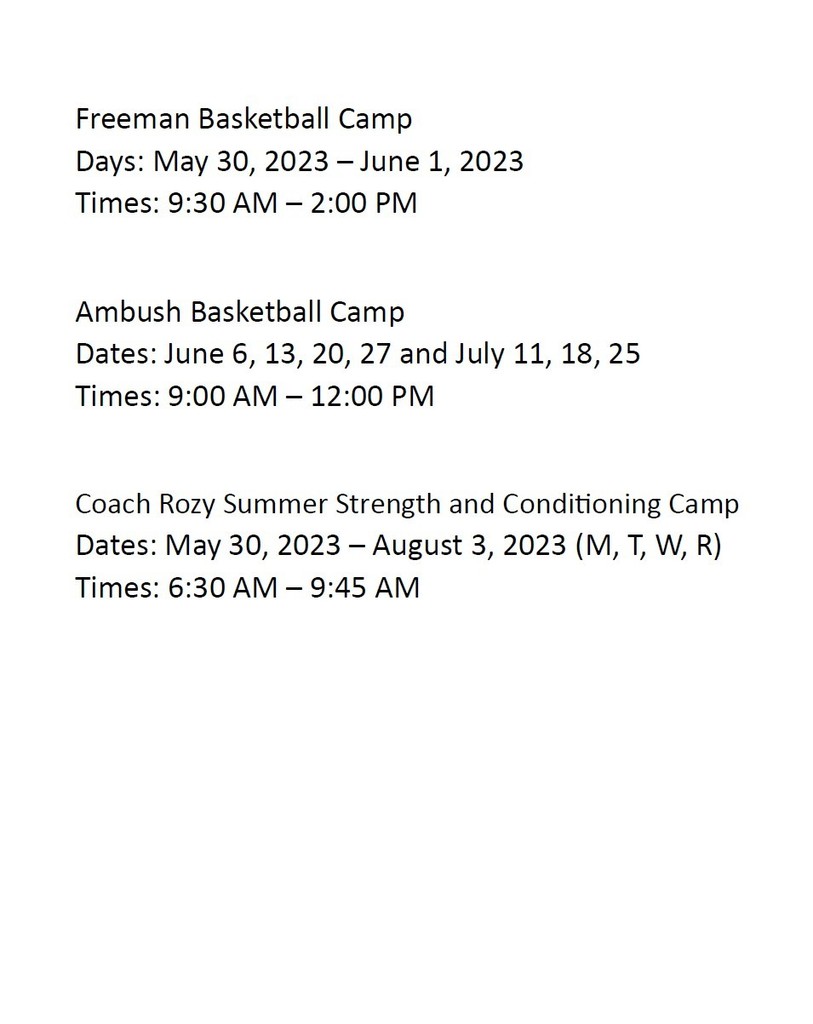 2023 FHS Summer Camp Info